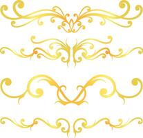 Golden swirl lines calligraphy ornament set isolated on white background for luxury graphic design vector