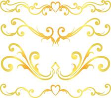 Golden swirl lines calligraphy ornament set isolated on white background for luxury graphic design vector