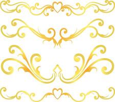 Golden swirl lines calligraphy ornament set isolated on white background for luxury graphic design vector