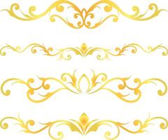 Golden swirl lines calligraphy ornament set isolated on white background for luxury graphic design vector