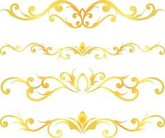 Golden swirl lines calligraphy ornament set isolated on white background for luxury graphic design vector