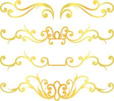 Golden swirl lines calligraphy ornament set isolated on white background for luxury graphic design vector