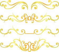 Golden swirl lines calligraphy ornament set isolated on white background for luxury graphic design vector