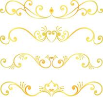Golden swirl lines calligraphy ornament set isolated on white background for luxury graphic design vector