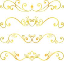 Golden swirl lines calligraphy ornament set isolated on white background for luxury graphic design vector