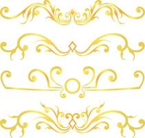 Golden swirl lines calligraphy ornament set isolated on white background for luxury graphic design vector