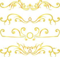 Golden swirl lines calligraphy ornament set isolated on white background for luxury graphic design vector