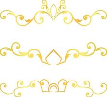 Golden swirl lines calligraphy ornament set isolated on white background for luxury graphic design vector