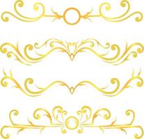 Golden swirl lines calligraphy ornament set isolated on white background for luxury graphic design vector