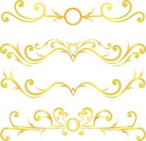 Golden swirl lines calligraphy ornament set isolated on white background for luxury graphic design vector