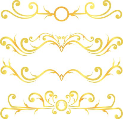 Golden swirl lines calligraphy ornament set isolated on white background for luxury graphic design