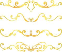 Golden swirl lines calligraphy ornament set isolated on white background for luxury graphic design vector