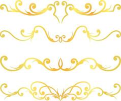 Golden swirl lines calligraphy ornament set isolated on white background for luxury graphic design vector