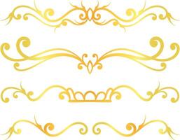 Golden swirl lines calligraphy ornament set isolated on white background for luxury graphic design vector