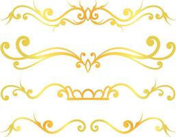 Golden swirl lines calligraphy ornament set isolated on white background for luxury graphic design vector