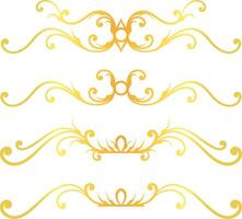 Golden swirl lines calligraphy ornament set isolated on white background for luxury graphic design vector