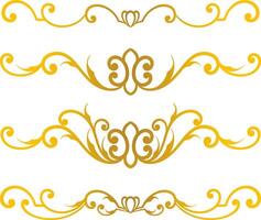 Golden swirl lines calligraphy ornament set isolated on white background for luxury graphic design vector