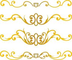 Golden swirl lines calligraphy ornament set isolated on white background for luxury graphic design vector