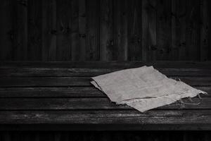 Dark wooden table for product, old black wooden perspective interior photo