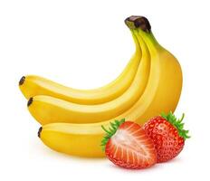 Banana and strawberry isolated on white background with clipping path photo