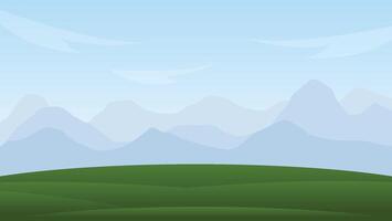 landscape scene. blank green field and mountain background vector