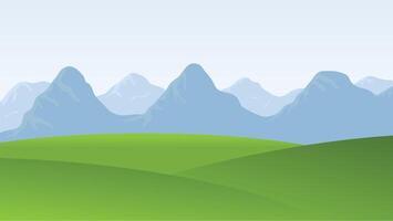 landscape scene. green field and mountain background vector