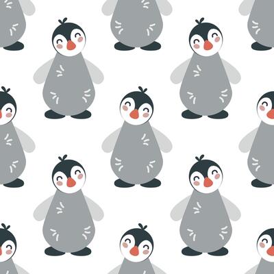 Seamless pattern with cute cartoon hand draw baby penguin. Design for printing, textile, fabric. Vector illustration