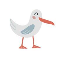 Cute cartoon hand drawn seagull on isolated white background. Character of the sea, arctic bird for the logo, mascot, design. Vector illustration