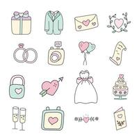 Wedding set.Vector illustration in doodle style. vector