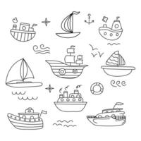 Set of Ships in doodle style. Vector illustration.
