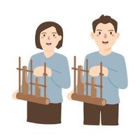 angklung día, angklung musical instrumento desde sundanés personas vector