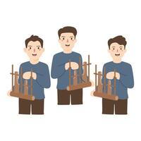 jugando musical instrumento desde Indonesia con el nombre angklung vector