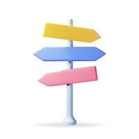 3D Empty Signpost with Directions Isolated. Signboard or Guidepost Render Icon. Road Information, Direction, Arrow. Guide Post. Choice Concept. Vector Illustration