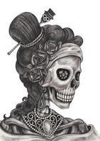 Sugar skull  fashion model day of the dead design by hand drawing on paper. vector