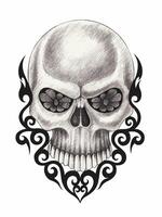 Skull tattoo design by hand drawing on paper vector