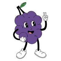 Groovy grape fruit. Hand draw Funny Retro vintage trendy style fruit cartoon character. Doodle Comic vector illustration