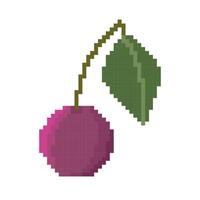 Pixel art fruit cherry isolated on white background. vector