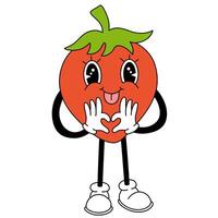 Groovy strawberry fruit. Hand draw Funny Retro vintage trendy style fruit cartoon character. Doodle Comic vector illustration