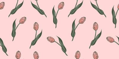 Seamless pattern with hand drawn flower of tulips. Perfect for wallpaper, wrapping paper, textile products, print, web sites, background, social media, blog, presentation and greeting cards. vector