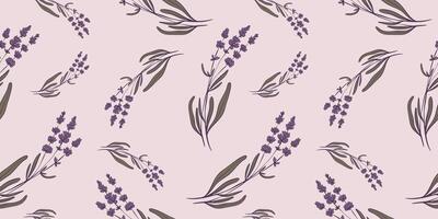Seamless pattern with hand drawn flowers of lavender. Perfect for wallpaper, wrapping paper, textile products, print, web sites, background, social media, blog, presentation and greeting cards. vector