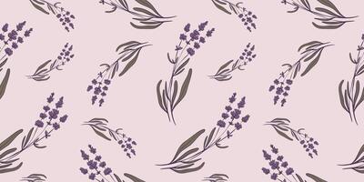 Seamless pattern with hand drawn flowers of lavender. Perfect for wallpaper, wrapping paper, textile products, print, web sites, background, social media, blog, presentation and greeting cards. vector