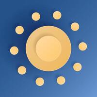 Paper cut sun on blue sky background. Forecast yellow sunshine icon symbol. 3D Papercraft frame icon for posters and flyers, presentation, web, social media, design, banner, forecast and sticker. vector