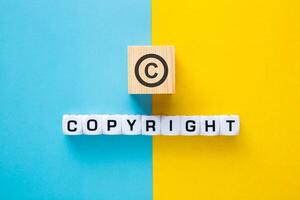 Intellectual Property Right Concept. Copyright text on block. photo
