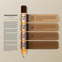 Vector colorful infographic design ribbon wrapped around pencil including charts, icons, and business concept charts with 4 options.