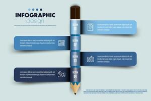 Vector infographic design ribbon wrapped around pencil including charts, icons, and business concept charts with 4 options.