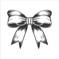 Hand drawn vector illustration of Satin bowknot in black ink, line graphic. Engraving of ribbon bow Isolated object on a white background.