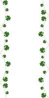 St. Patricks Day vertical shamrock garland, string of clover leaves, green vector illustration isolated on white. Saint Patrick's Day backdrop with green bunting pennants. Festive bunting with clover