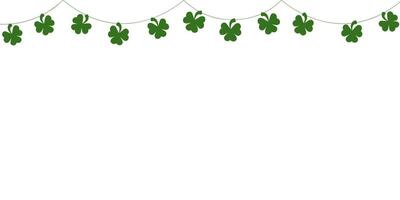 Festive bunting with clover isolated on white background. Irish holiday - happy Saint Patrick's Day backdrop with green bunting pennants. Vector illustration for greeting card, poster, banner