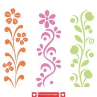 ai generado floreciente bellezas Exquisito floral bordado vector conjunto para elegante diseños