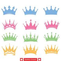 Shadowed Splendor  Gothic Crown Silhouette Set, Adding Dramatic Flair to Your Creations vector